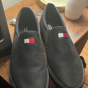 Tommy Hilfiger Black Canvas Slip-On Loafers